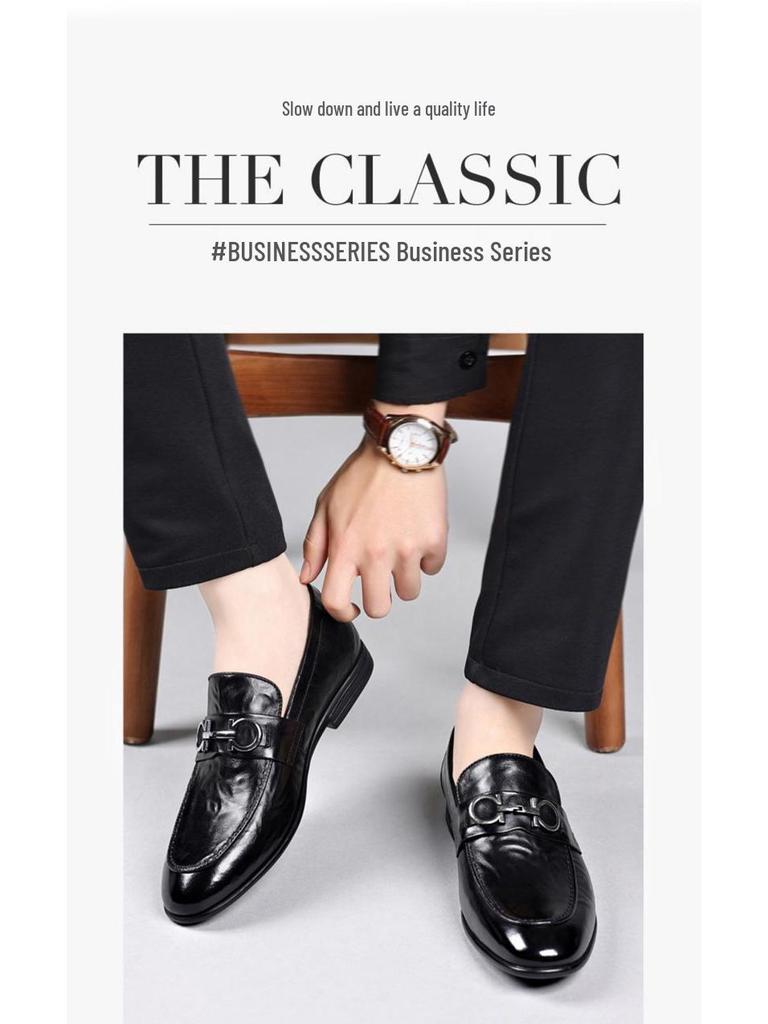 Мужские осенние деловые формальные кожаные лоферы - корейский стиль, дышащие, удобные, универсальные