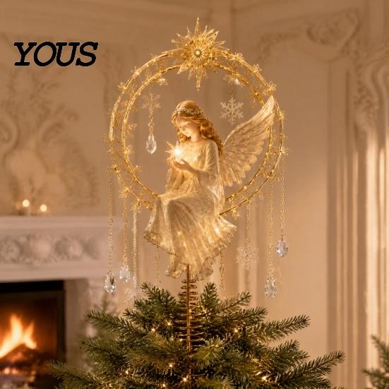 Elegant Tree Top Decor Christmas Angel Topper, Acrylic Winged Treetop Ornament with Decorative for Windows Spring Base Xmas Tree, Holiday Home