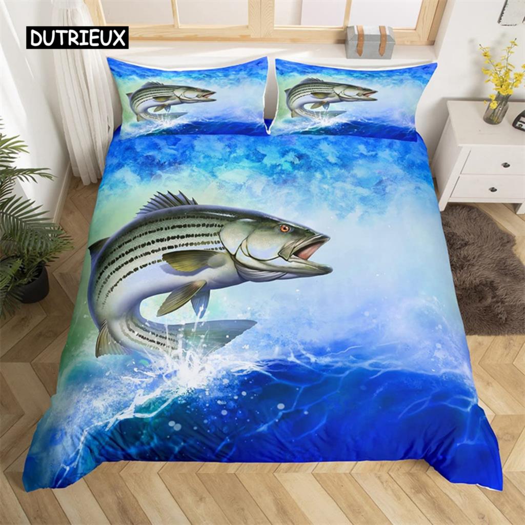 Пододеяльник с изображением рыбы-меч «Марлин» Kawaii Marine Life, комплект постельного белья из микрофибры, тема океана, большая рыба-щука, пододеяльник для односпальной кровати, двуспальная кровать