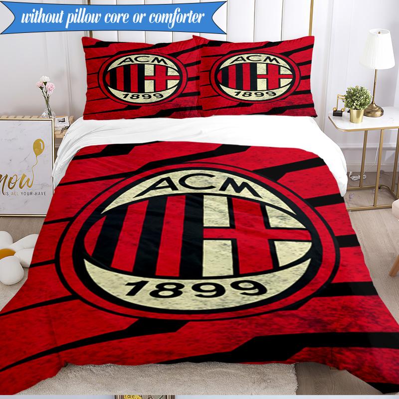 3PCS Milan Football club Printed Soft Bedding Set,Including 1pc Duvet Cover And 2pcs Pillowcases Perfect for Bedroom, Dormitory, Fan gift