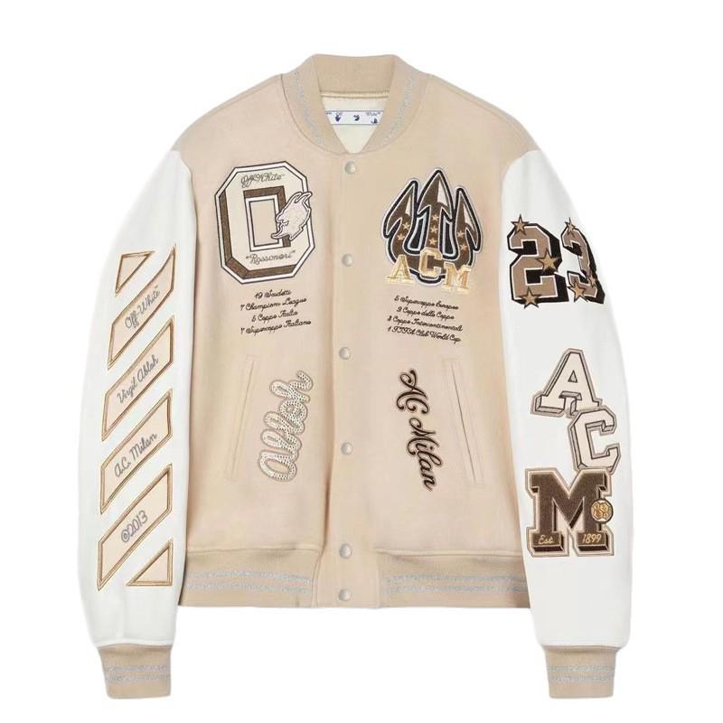 Кожаная бейсбольная куртка AC Milan с вышивкой, для тяжелых условий