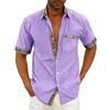 Men's Summer Blouse Tops Solid Short Sleeve Turn Down Collar Contrast Color Pocket Shirt Man Clothing