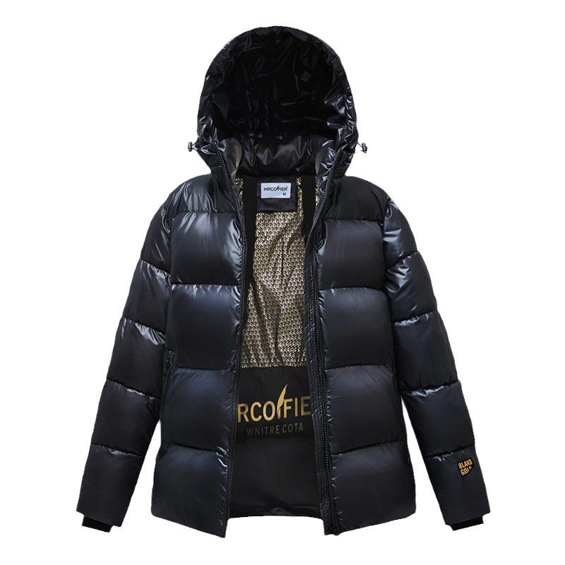 Unisex Black and Gold Hooded Down Cotton Coat: Loose, Thick, and Stylish Winter Jacket