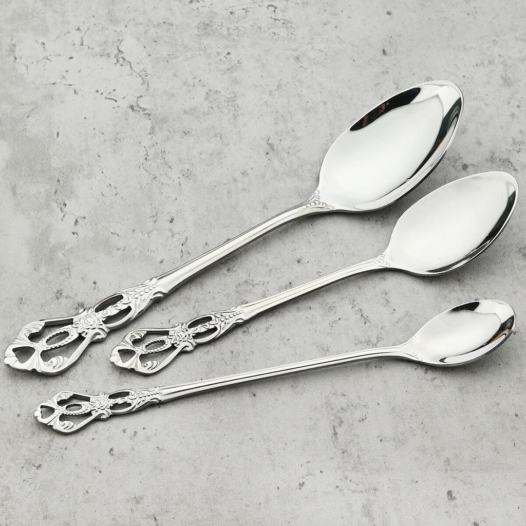 16Pcs Stainless Steel Cutlery Set Vintage Hollow Gold Tableware Knife Fork Tea Ice Spoon Dinnerware Set Wedding Party Silverware