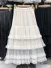 2025 ранняя новая эластичная талия кружево кружево сращивание слово большой маятник иностранный стиль серая торт юбка длинная юбка