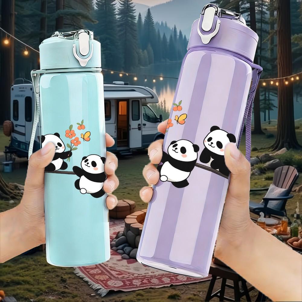 1PC Playful Panda Bamboo Animal Cartoon Print 750ml Color Plastic Sports Water Bottle Leakproof Flip Straw Lid Suitable for Sports Office Home Use