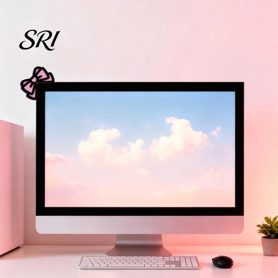 Girly Room Decoration Pink Bow Computer Monitor Decor, 2D Wood Decorations for Sweet Design Women, Mini Cute Accessories Home Office Decor Adhesive
