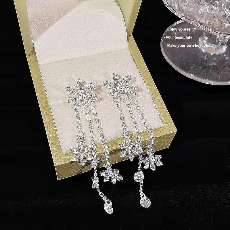 Chynian Earrings Snowflake Sway Winter Popular Earrings for Ladies Long Christmas Silver 925 Earrings for Metal Allergies Accessories She Birthday