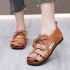 Retro Baotou Roman Sandals Women's Soft Leather Soft Sole Comfortable Hollow Breathable Casual Mom Shoes Ethnic Wind Cave Shoes