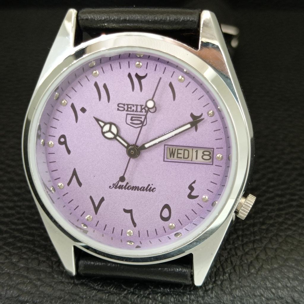 ВИНТАЖНЫЕ АВТОМАТИЧЕСКИЕ SEIKO 5 ВОССТАНОВЛЕННЫЕ ЯПОНСКИЕ МУЖСКИЕ ЧАСЫ С ФИОЛЕТОВЫМ ЦИФЕРБЛАТОМ a445594-1