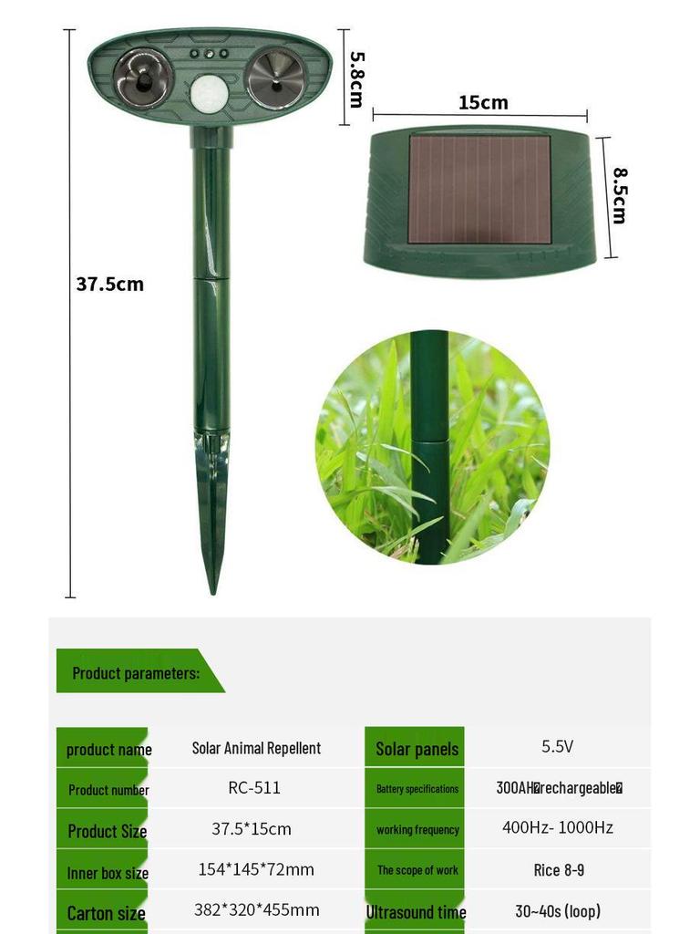 Solar-Powered Ultrasonic Pest & Bird Repeller with Infrared and Flashing Light
