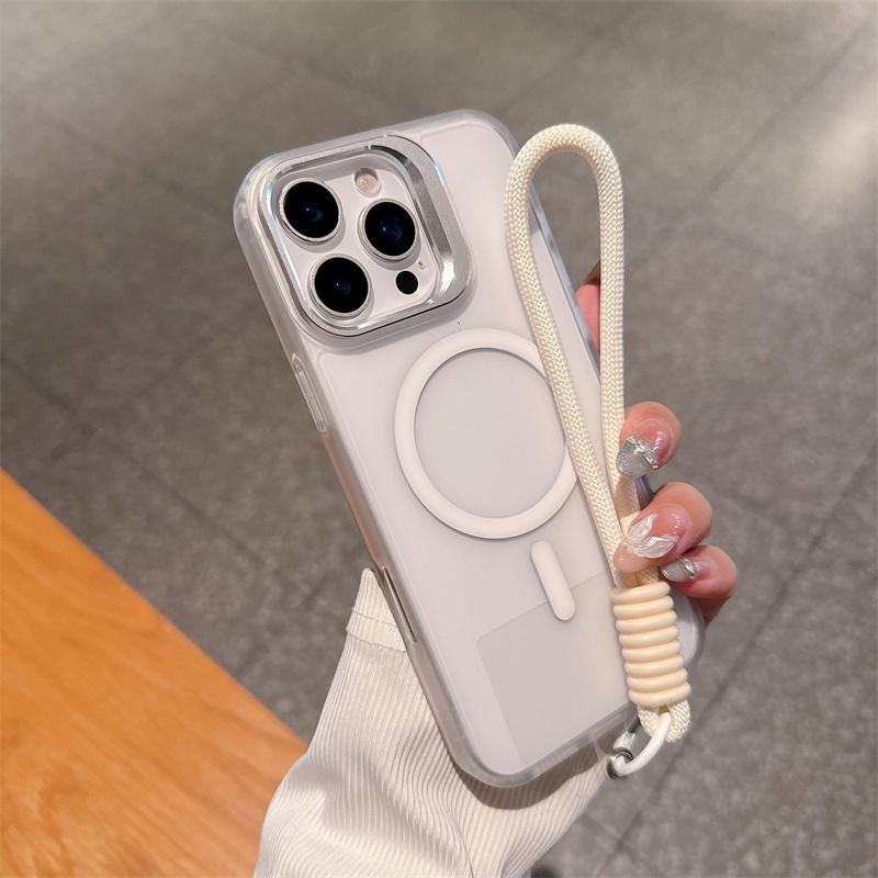 Роскошные Матовые PC Магнитные Для Magsafe Чехлы Для Apple iPhone 17 16 15 14 Plus 13 12 11 Pro Max Air Короткий Ручной Ремешок-Шнурок Чехол