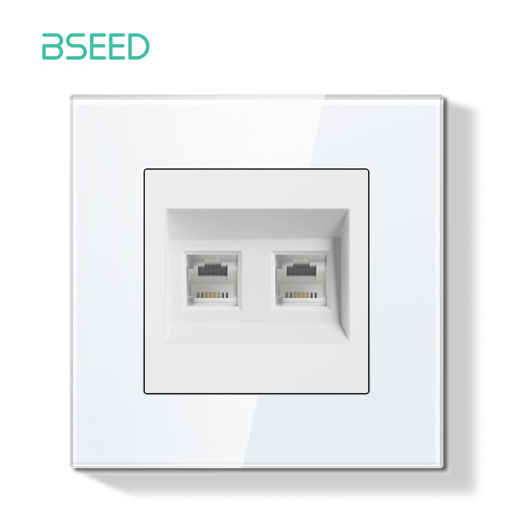 BSEED Switch Light Switch White Glass Frame Wall Power Sockets USB-C Phone Charge E-Series EU Standard 1 Way