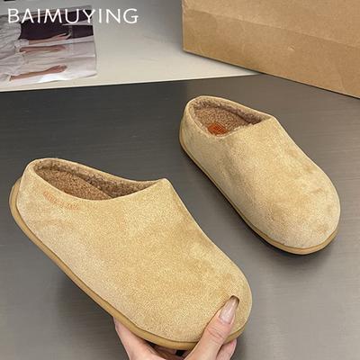 Женские туфли-мюли на платформе, замшевые туфли на плоской подошве, короткие плюшевые хлопковые туфли 2024 года, трендовые зимние теплые, удобные, повседневные женские туфли Zapatillas