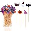 100Pcs Halloween Party Fruit Skewers One-time Random Pumpkin Ghost Cocktail Skewers Halloween Cake Decoration Bamboo Skewers