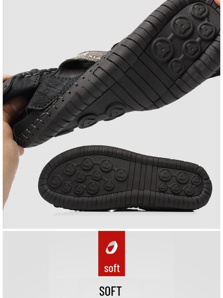 Мужские сандалии Baotou из натуральной кожи Cross-Border: Нескользящая обувь с мягкой подошвой, двойного назначения: для отдыха на природе и повседневного отдыха на пляже.