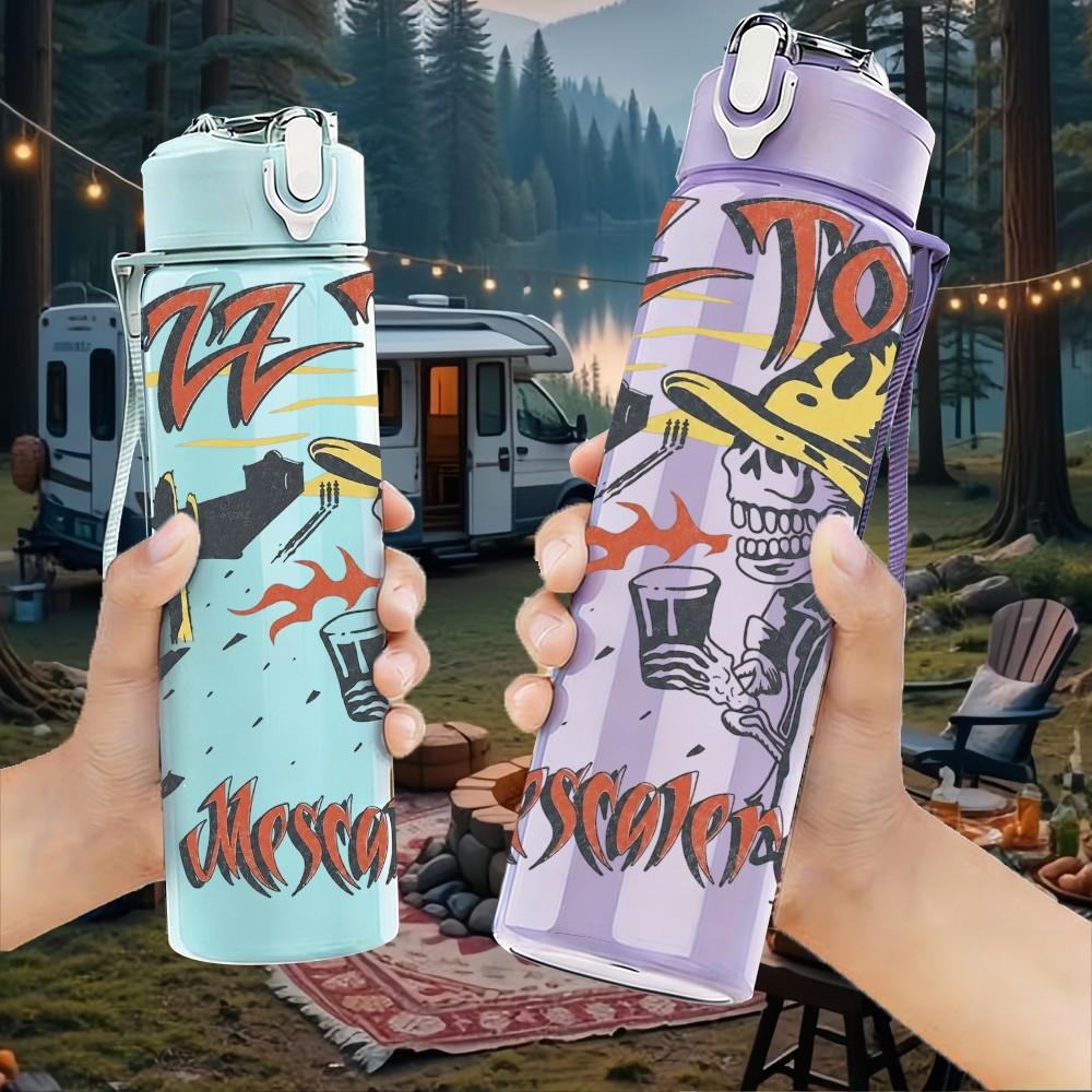 1PC Colorful Graffiti Art 750ml sports water bottle leakproof straw lid outdoor office home