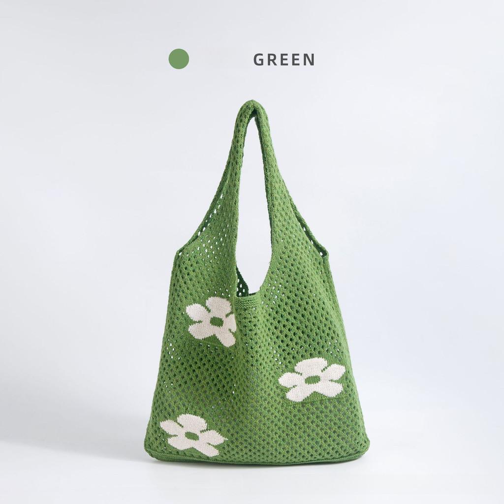 New Japanese And Korean Tote Bag Flower Bag Knitted Bags Mesh Hollow Out Shoulder Bag