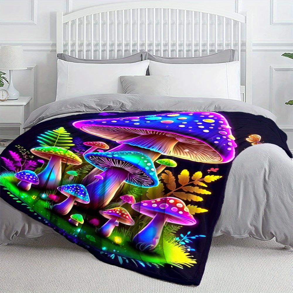 1pc, Vibrant Purple Mushroom Printed Fleece Blanket, Soft and Warm Flannel Throw for Sofa, Bed, Travel, Camping, Living Room, Office, Couch,