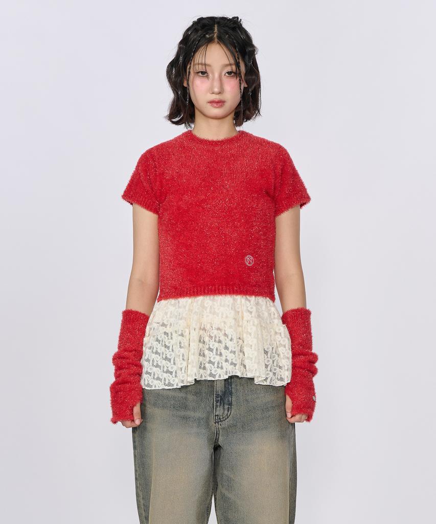 UNUSUALNORMAL Sparkle Symbol Knit Top_Red