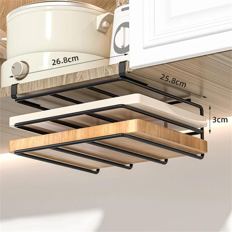 Stainless Steel Kitchen Hanging Organizer Rack with Hooks Paper Towel Rag Hanging Rack Cutting Board Pot Cover Storage Shelf