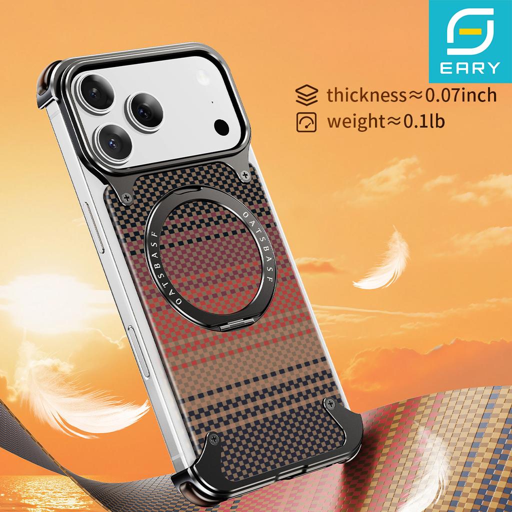 Eary Carbon Fiber Metal Case for iPhone 17 Pro Max Air 360° Rotate for Magsafe Magnetic Stand Military-Grade Shells Phone Cover