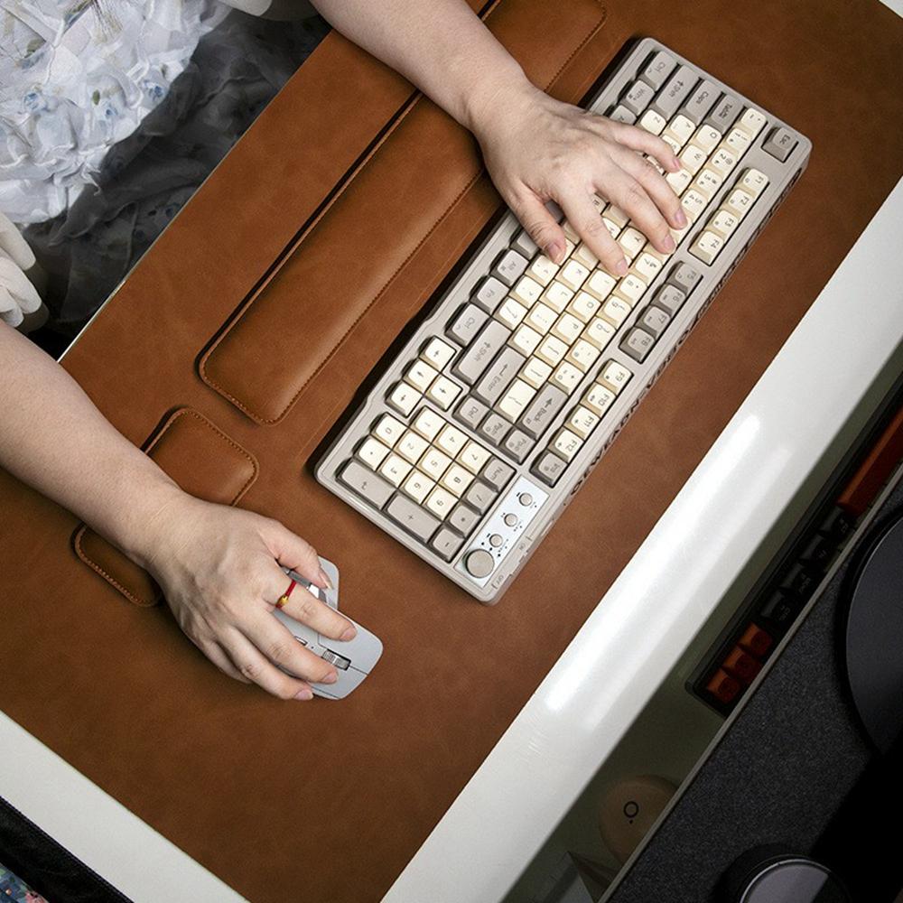 3Pcs/Set 70 x 35cm Crazy Horse Texture Leather Mouse Pad Ergonomic Support Memory Foam Keyboard Wrist Rest Set