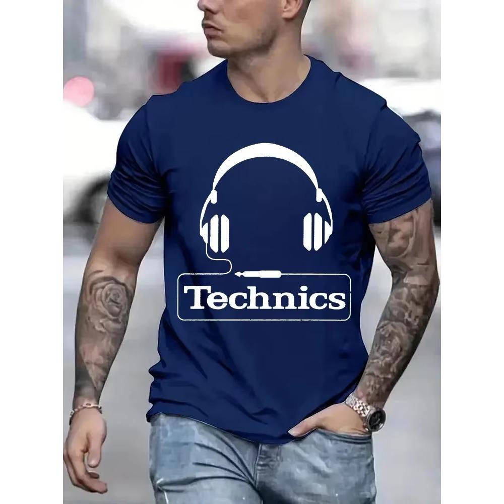 Футболки с принтом наушников Technics, мужские модные футболки Harajuku, свободные летние футболки с коротким рукавом, модные свободные футболки DJ