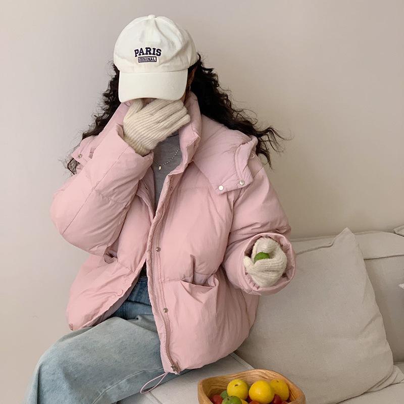 Женская куртка-пуховик с капюшоном цвета конфет, зимняя мода 2024 года, с маленьким карманом, белая утиная пуховая утепленная куртка