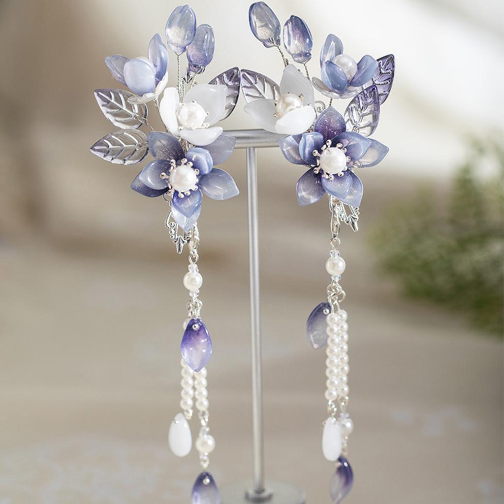 2 шт. Китайский стиль кисточка заколки для волос пружина фея цветок заколка для волос для женщин девушек элегантная жемчужная стеклянная заколка для волос аксессуары для волос