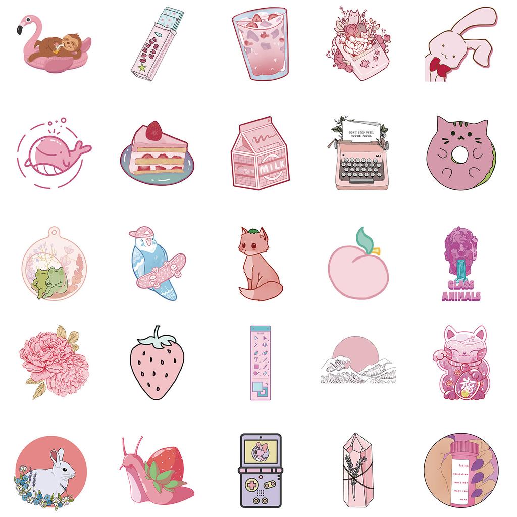 50 Наклейки «Девочковая пудровая серия», смешивай и сочетай, супер милые мультяшные наклейки с розовой акулой, нарисованные вручную, для DIY ручного аккаунта