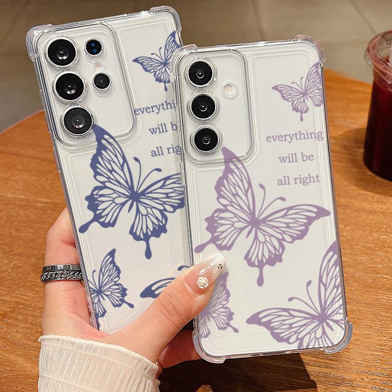 Простой чехол для телефона с узором-бабочкой для Samsung Galaxy S26 S25 S24 S23 Ultra S22 Plus S21 S24 S25 FE, прозрачный, противоударный, мягкий чехол