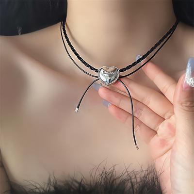 Очаровательное черное ожерелье из веревки из шкуры, модная двухслойная цепочка на ключицу для женщин, идеальный ювелирный аксессуар для повседневных и вечерних мероприятий