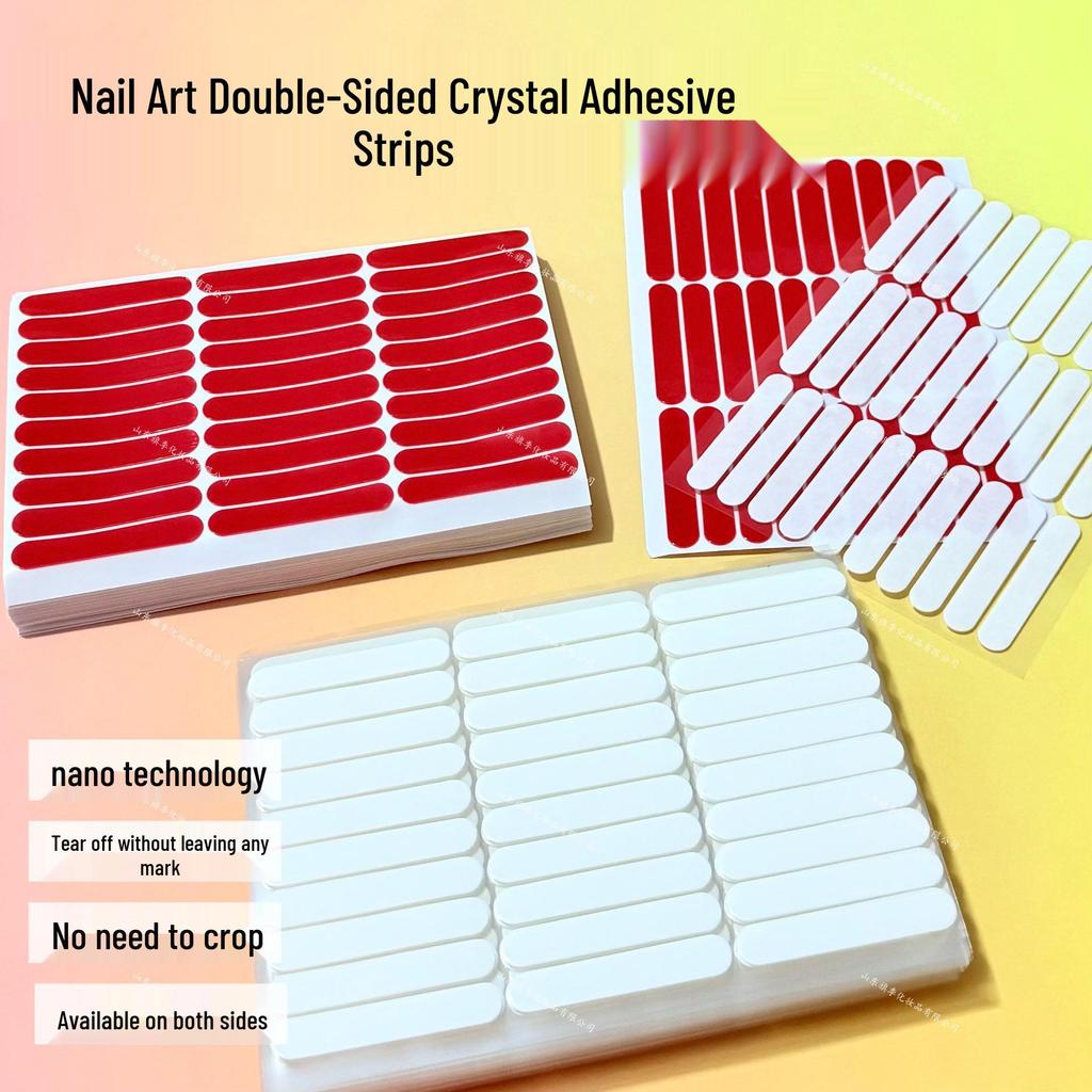 Двусторонние клейкие полоски для нейл-арта (накладные ногти) - Прозрачные, без резки, с закругленными углами, с сильной акриловой адгезией.