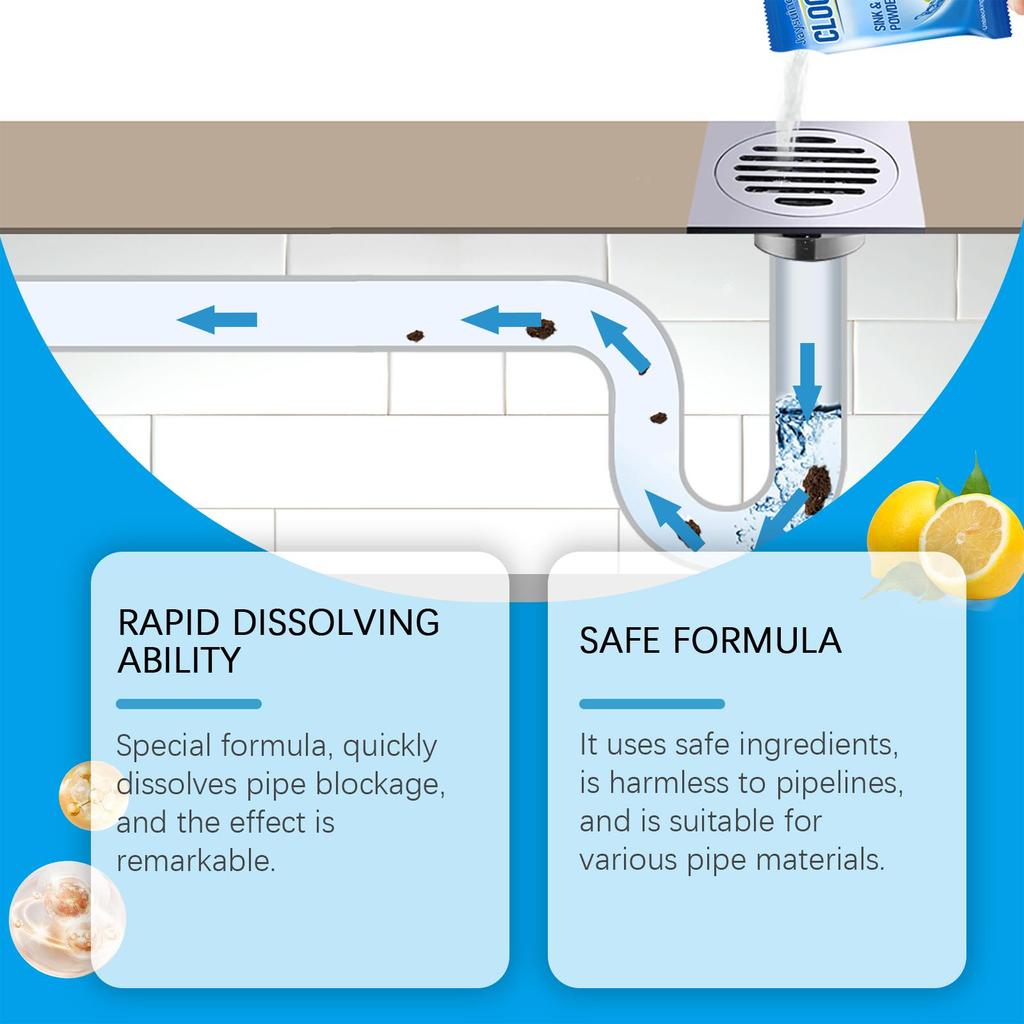 Jaysuing Drain Cleaning Powder 6pcs Pipe Unblocking Dissolving Powder Drain Cleaners Powder Remove Odor