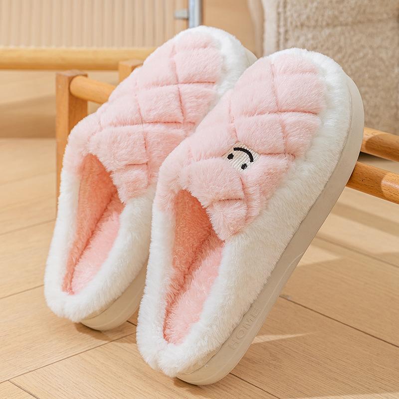 Cotton Slippers for Women, Autumn and Winter Couple's Thick-soled Indoor Household Warm Anti-slip Fluffy Cotton Shoes for Men