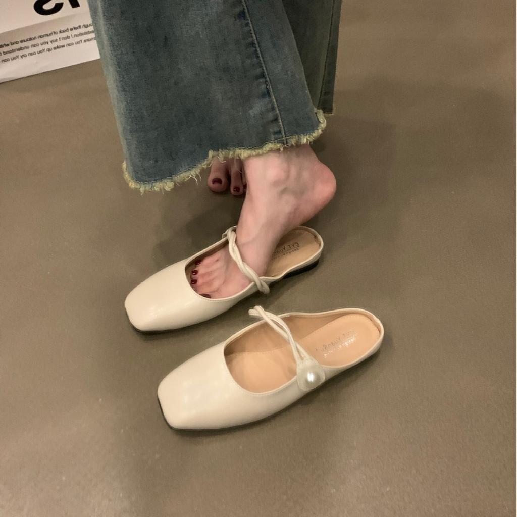 Мода 2024 года, новые туфли-мюли с квадратным носком, модные туфли Мэри Джейн на низком каблуке, повседневные тапочки с мелкой пряжкой и мягкой подошвой, женские туфли