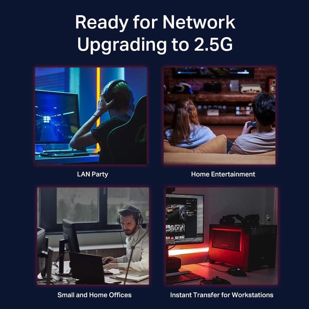 8 портов, каждый порт поддерживает до 40 Гбит/с при использовании портов концентратор неуправляемый коммутационный концентратор TP-Link 2.5 Гбит/с (одновременно) TL-SG108-M2