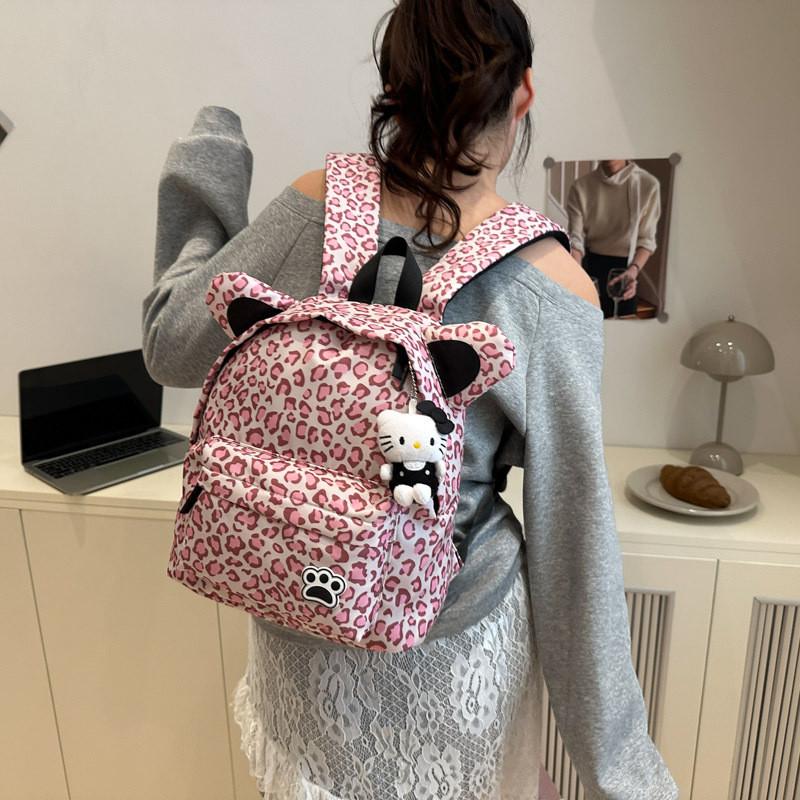Girls Cartoon Cat Claw Print Casual Cotton Backpack For School Travel And Day Trips