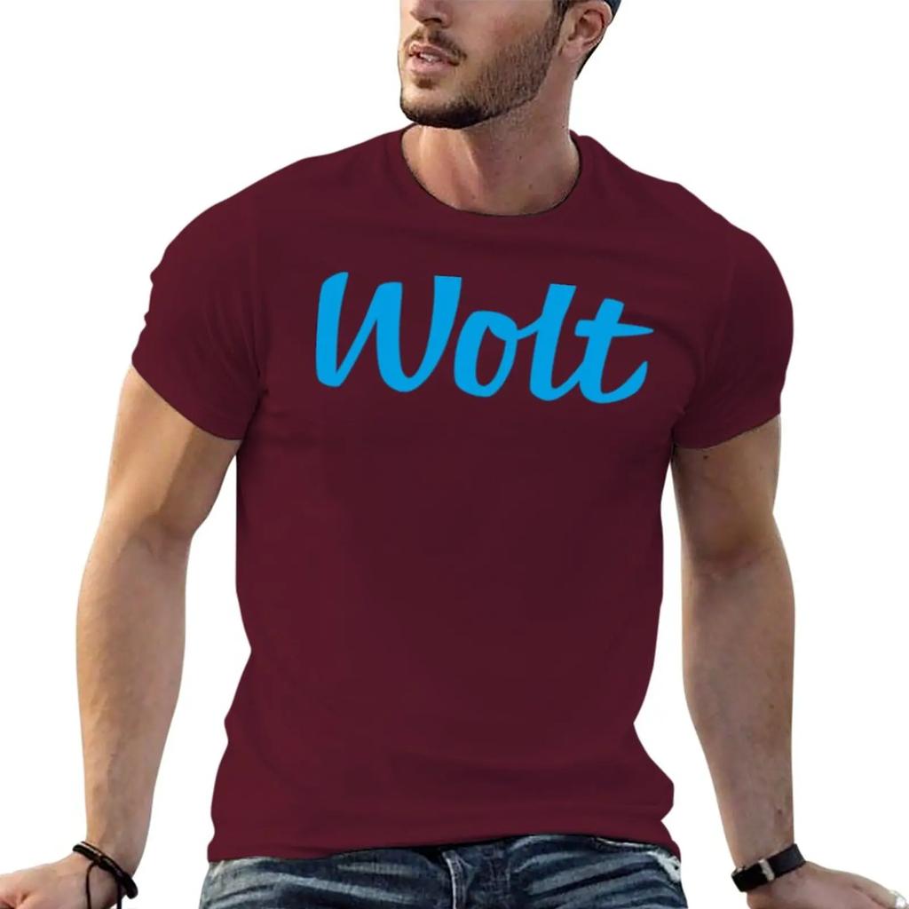 Новая модная тяжелая винтажная летняя синяя футболка с логотипом Wolt для доставки еды для мальчика quick-ying мужская больших размеров