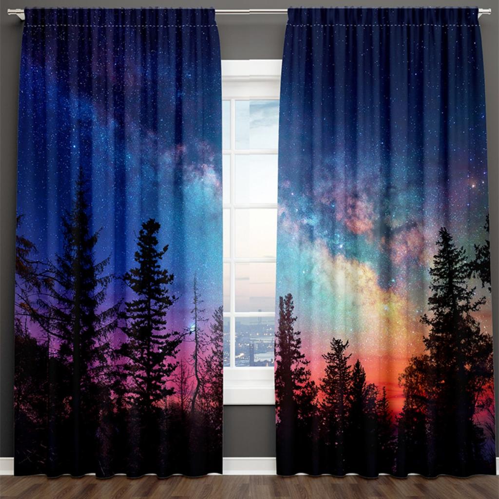 3D принт, синий, черный, звездное небо, серия «Млечный Путь», детская 2 шт., затеняющая оконная занавеска для гостиной, спальни, декор, карман для штанги
