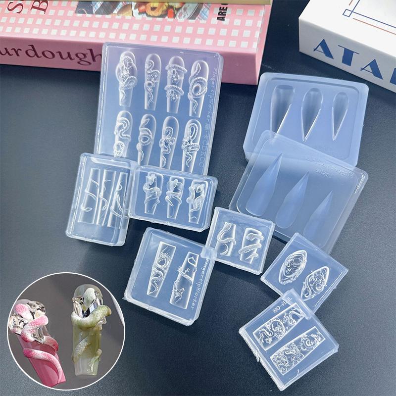 Cartoon Mini Snake Silicone Nail Mold Nail Stamping Stereoscopic Decorations Nails Diy Design Manicure Tools