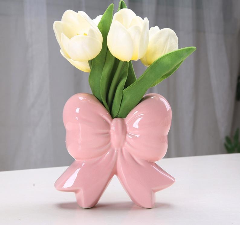 Cute Bow - Shaped Ceramic Vase, Nordic Ins Style Home Decor Flower Arrangement Ornament