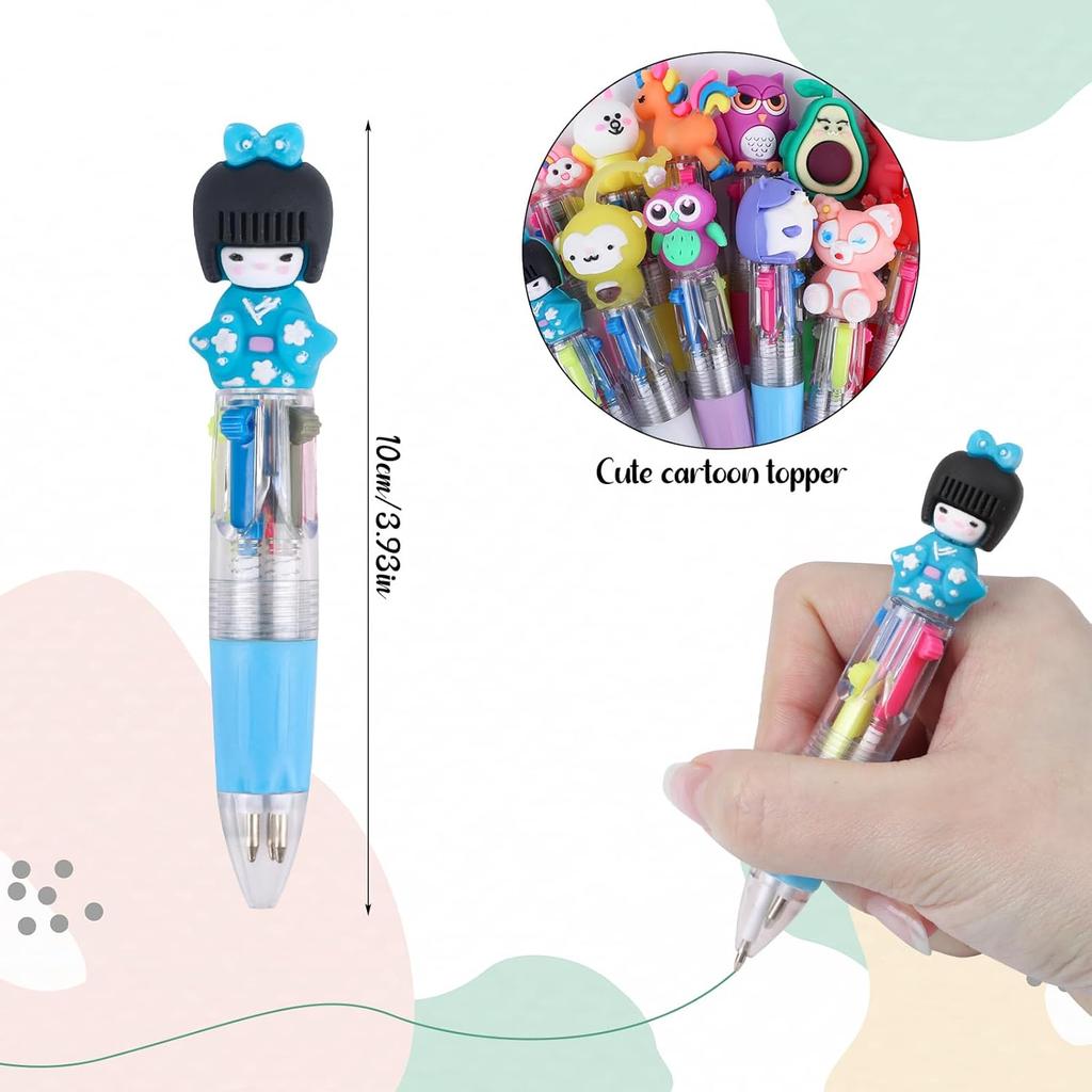 DIYASY 30 Pcs Mini Multicolor Ballpoint Pens, 4-in-1 Multicolored Retractable Pen Bulk Cute Animals Pens for Office Supplies Party Favors 15 Styles