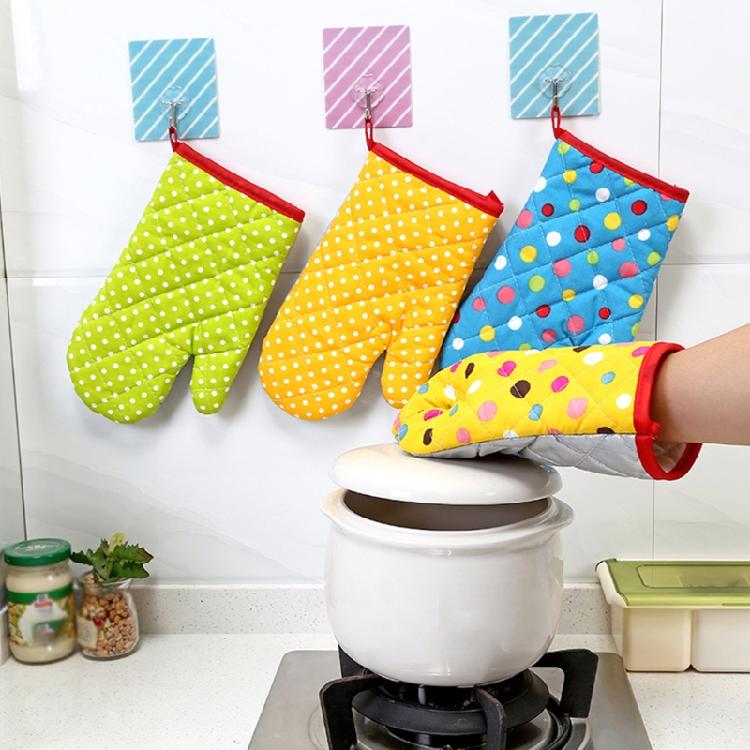 Padded Lining Protective Glove Oven BBQ Polka Dot Mitts Kitchen Cooking Tools