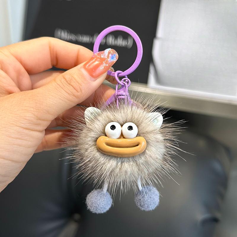 Милый брелок для ключей от машины с подвеской в виде куклы из плюша и минки, с большим ртом и маленькими брикетами, корейский, для сумки, в подарок