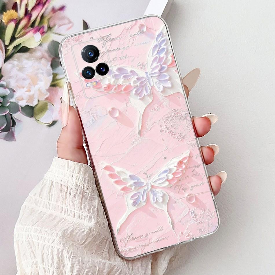 Чехол для телефона Vivo V21e V2061 / V21 4G 5G V2050 V2066 VivoV21e V 21 4G Элегантный цветочный принт с кошкой Мягкий силиконовый ТПУ Чехлы