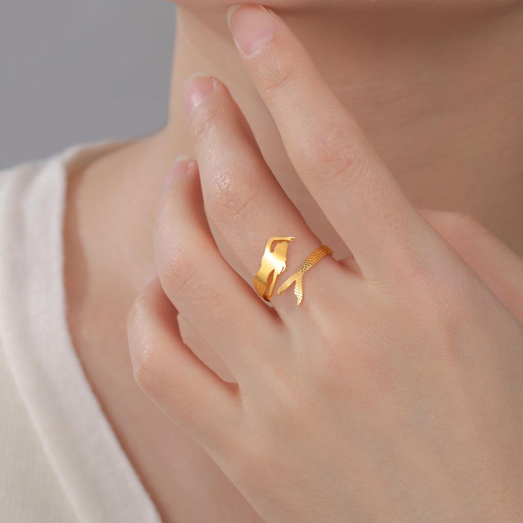 Изысканные кольца в виде русалки для женщин и девочек из нержавеющей стали, регулируемое кольцо на открытый палец, женское ювелирное изделие, подарок на День святого Валентина