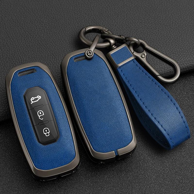 Чехол-брелок из цинкового сплава и кожи для Ford Territory 2019 2020 2021 2022 2023 2024, 3 кнопки, бесключевой доступ, защита ключа