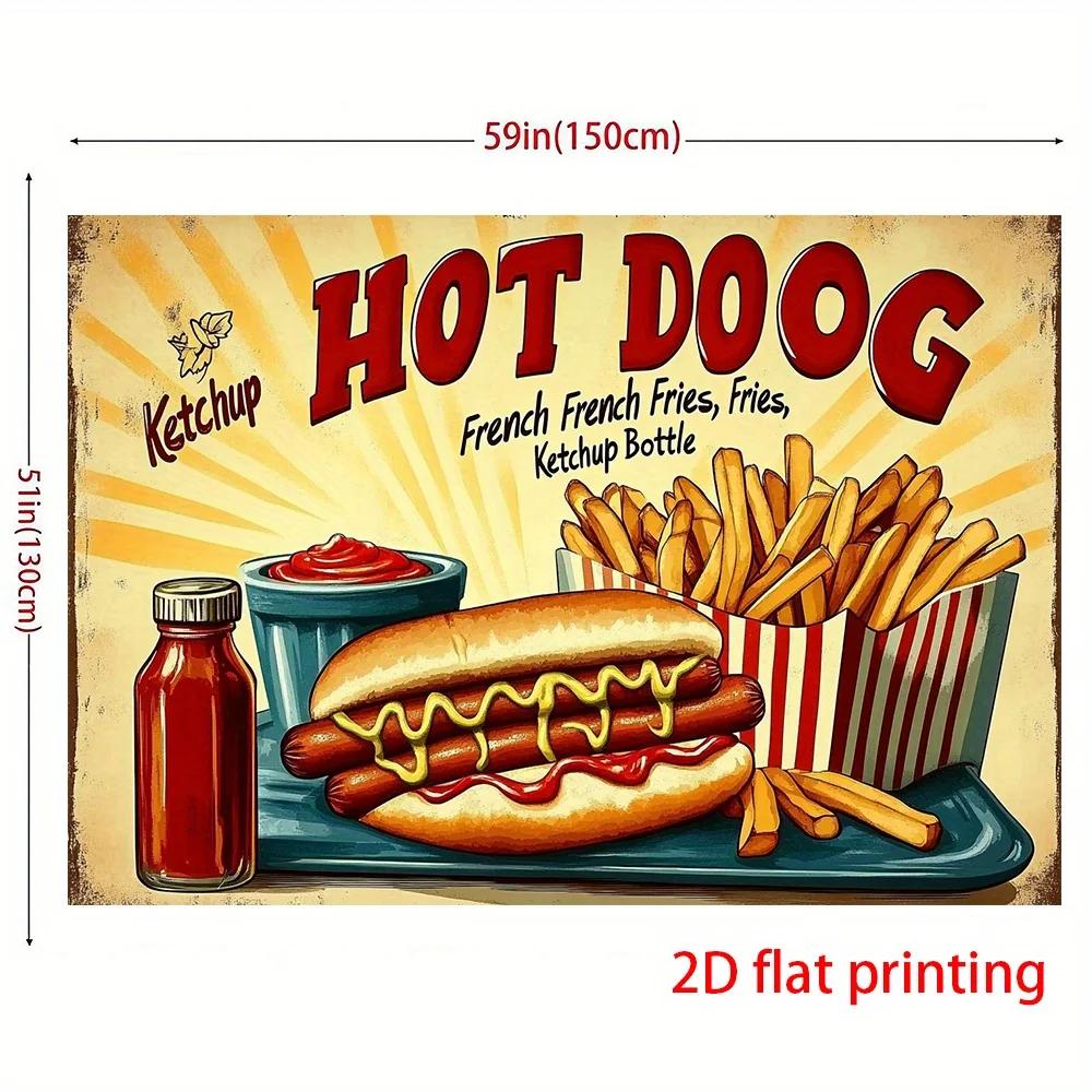 2D flat party banner - 2D flat printing style hot dogs and fries backgroundDJH